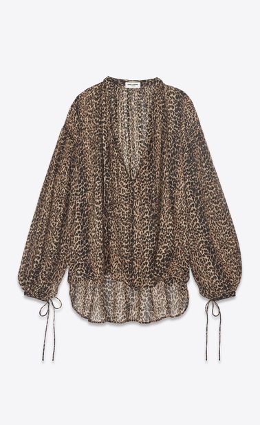SAINT LAURENT Tops and Blouses Woman peasant blouse in leopard print b_V4